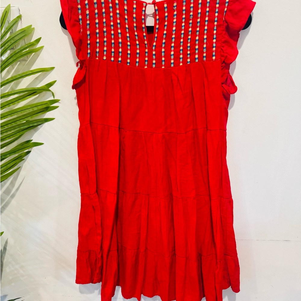 Red Ruffled Women's Dress - Picture 3 of 6